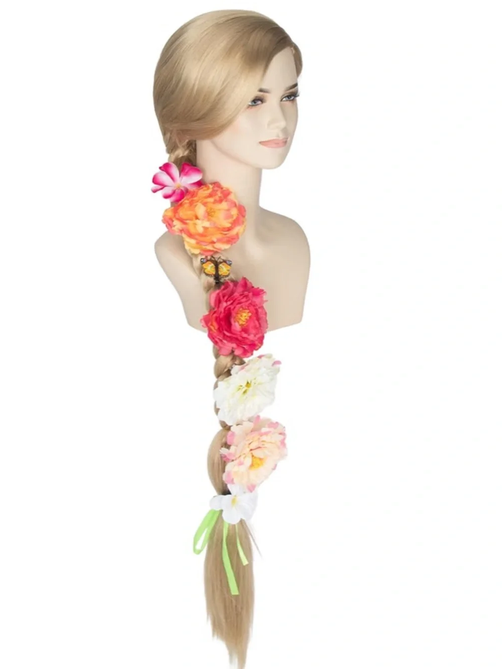 NWT Blonde 47” Floral Braided Wig with Flower Clips